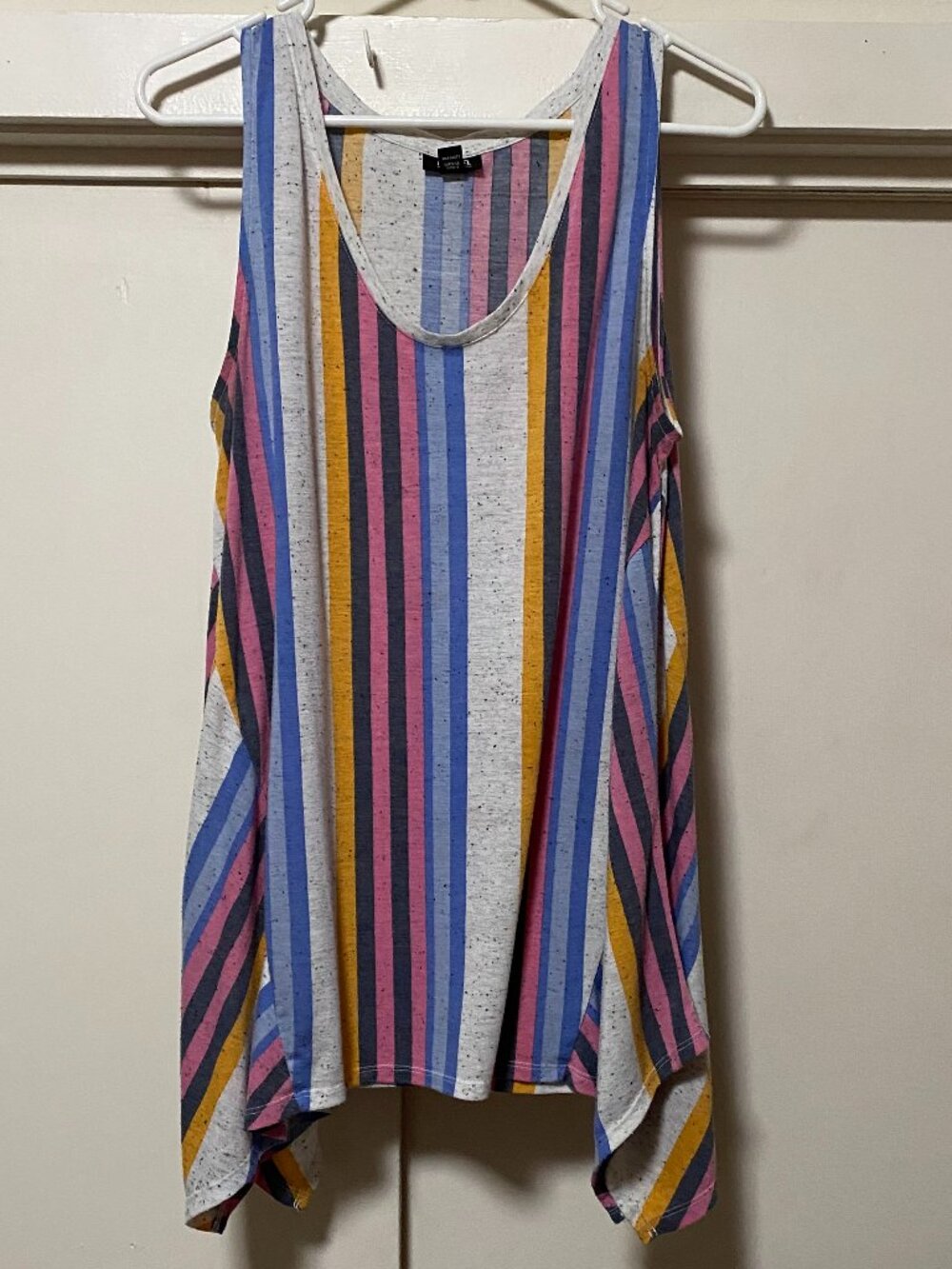 a.n.a., sleeveless, multicolor striped, asymmetrical tank, size XL
